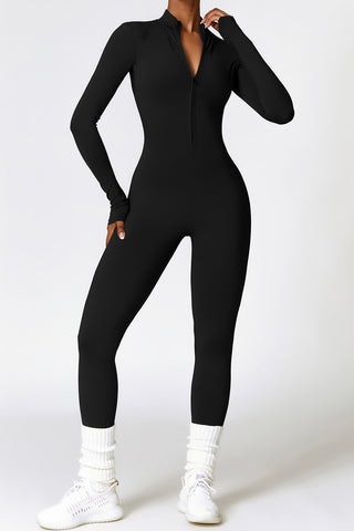 Zip Front Mock Neck Long Sleeve Jumpsuit