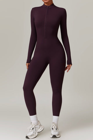 Zip Front Mock Neck Long Sleeve Jumpsuit