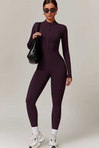 Zip Front Mock Neck Long Sleeve Jumpsuit