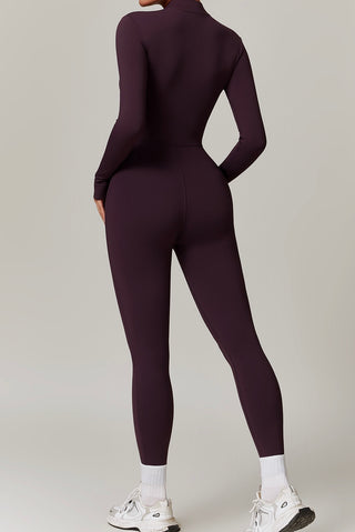 Zip Front Mock Neck Long Sleeve Jumpsuit