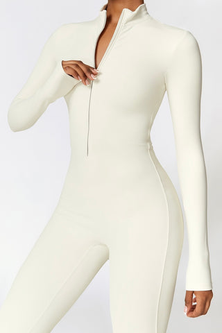 Zip Front Mock Neck Long Sleeve Jumpsuit