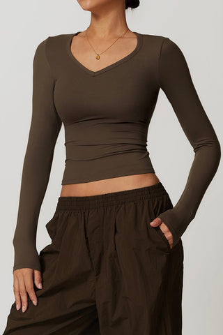 Basic V Neck Long Sleeve Crop Top