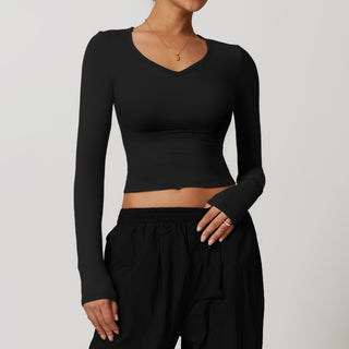 Basic V Neck Long Sleeve Crop Top