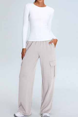 Round Neck Long Sleeve Top & Cargo Pant Two Piece Set