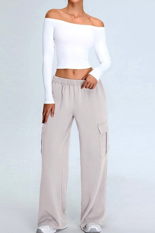 Off Shoulder Crop Top & Cargo Pant Two Piece Set