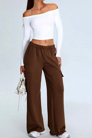 Off Shoulder Crop Top & Cargo Pant Two Piece Set