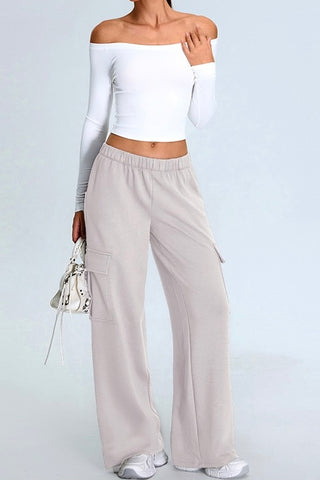 Off Shoulder Crop Top & Cargo Pant Two Piece Set