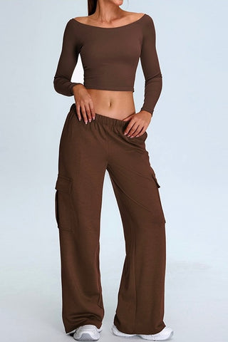 Off Shoulder Crop Top & Cargo Pant Two Piece Set