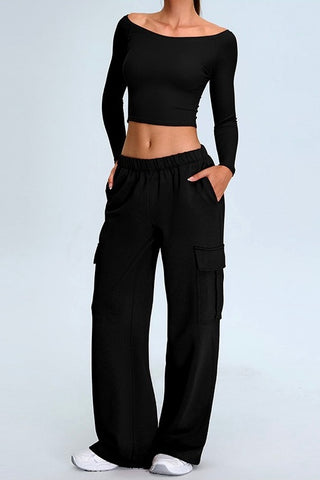 Off Shoulder Crop Top & Cargo Pant Two Piece Set