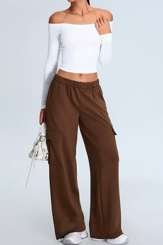 Off Shoulder Crop Top & Cargo Pant Two Piece Set