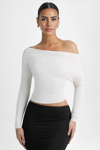 One Shoulder Ruched Crop Top