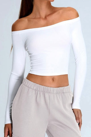 Ribbed Off Shoulder Crop Top