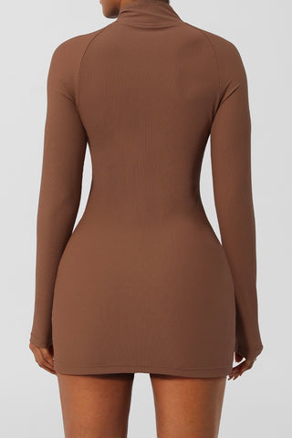 Ribbed Half Zip Long Sleeve Mini Dress