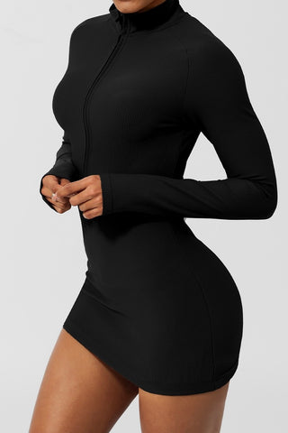 Ribbed Half Zip Long Sleeve Mini Dress