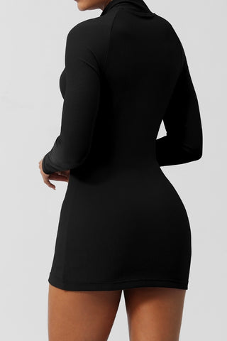 Ribbed Half Zip Long Sleeve Mini Dress