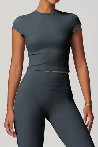 Mock Neck Cap Sleeve Crop Top