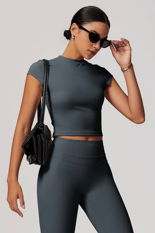 Mock Neck Cap Sleeve Crop Top