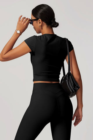 Mock Neck Cap Sleeve Crop Top