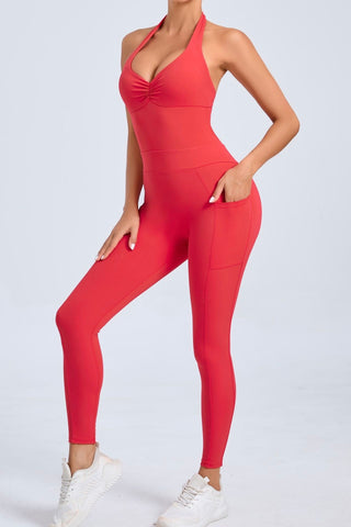 Halter Neck Cutout Openback Jumpsuit