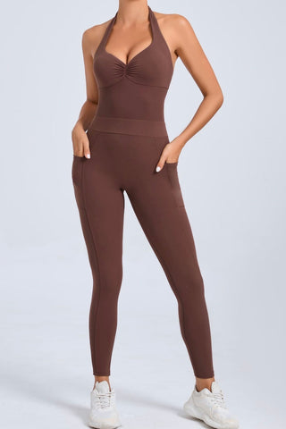 Halter Neck Cutout Openback Jumpsuit