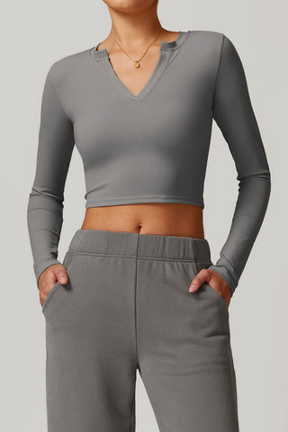 Long Sleeve V-Neck Crop Top