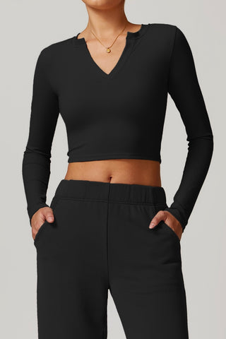 Long Sleeve V-Neck Crop Top