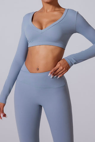 V-Neck Long Sleeve Crop Top