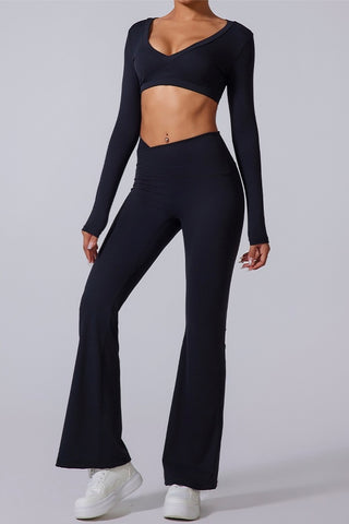 V-Neck Long Sleeve Crop Top