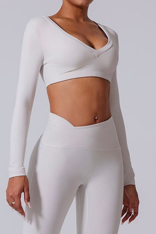 V-Neck Long Sleeve Crop Top