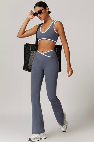 Contrast Trim Crossover Flare Legging