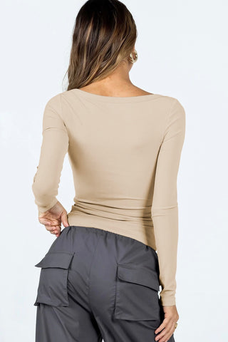 Ribbed Square Neck Long Sleeve