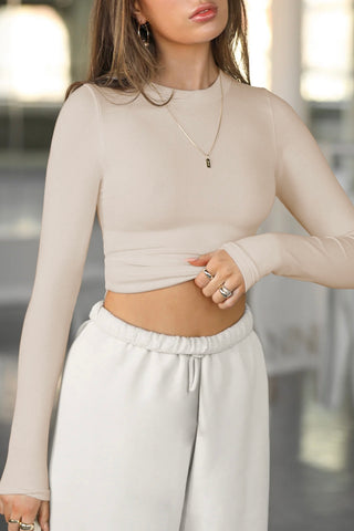 Ribbed Crew Neck Long Sleeve Top