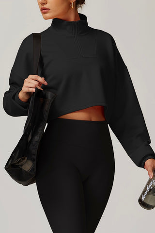 High Neck Half-Zip Crop Sweatshirt