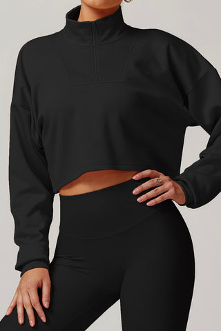 High Neck Half-Zip Crop Sweatshirt