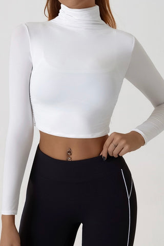 Turtle Neck Ruched Side Crop Top