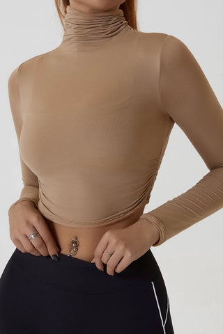 Turtle Neck Ruched Side Crop Top