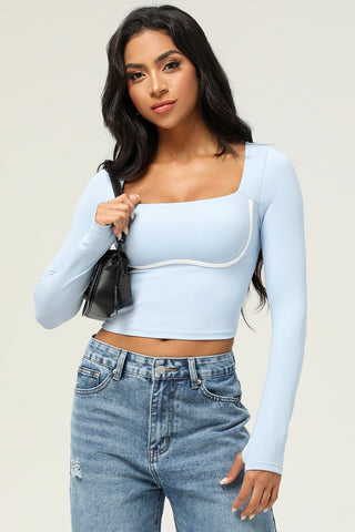 Contrast Trim Square Neck Crop Top