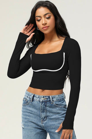 Contrast Trim Square Neck Crop Top