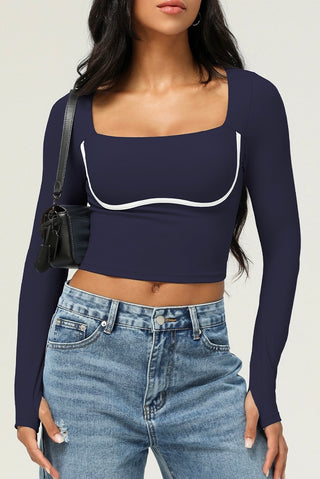 Contrast Trim Square Neck Crop Top