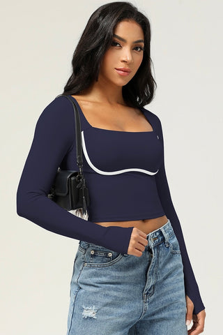 Contrast Trim Square Neck Crop Top