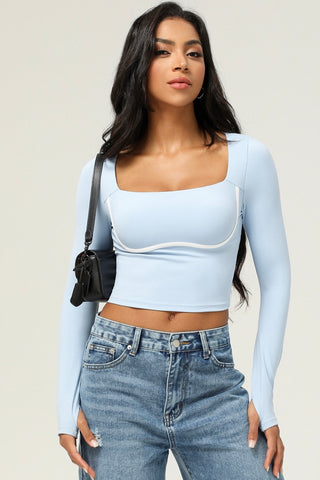 Contrast Trim Square Neck Crop Top