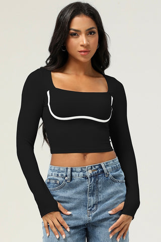 Contrast Trim Square Neck Crop Top