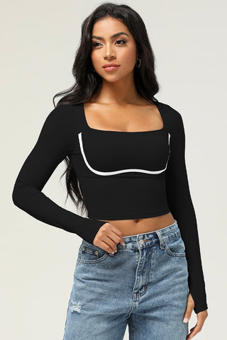 Contrast Trim Square Neck Crop Top