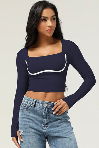 Contrast Trim Square Neck Crop Top