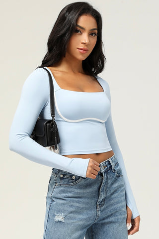 Contrast Trim Square Neck Crop Top