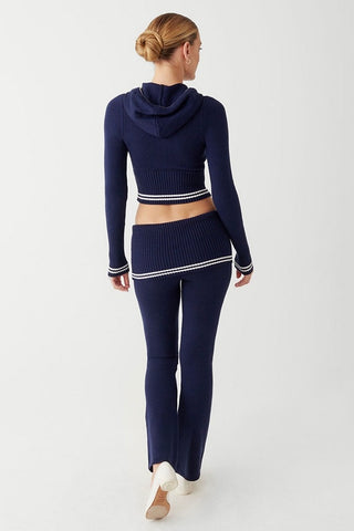 Knit Zip Up Crop Hoodie & Foldover Pant Two Piece Set