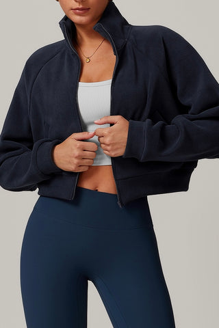 Fleece-Lined Zip Front Crop Jacket