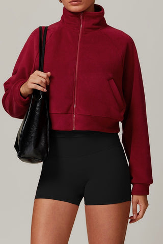 Fleece-Lined Zip Front Crop Jacket