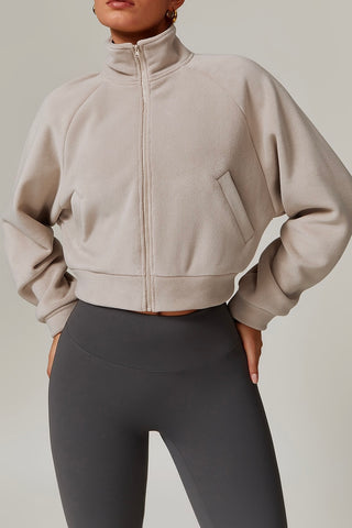 Fleece-Lined Zip Front Crop Jacket