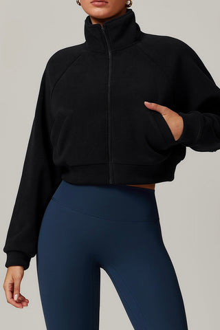 Fleece-Lined Zip Front Crop Jacket